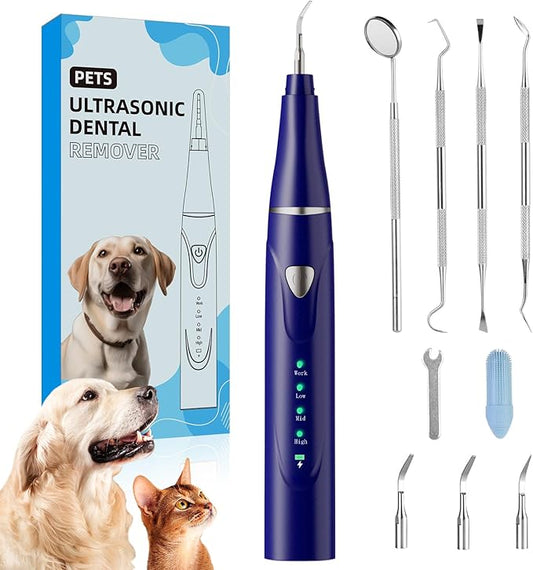 Plaque Remover for Teeth, Pet Ultrasonic Cleaner, Dog Plaque and Tartar Remover with LED Light, Dog Teeth Cleaning Dental Care Kit for Tartar and Stains, Suitable for Dogs and Cats (Blue)
