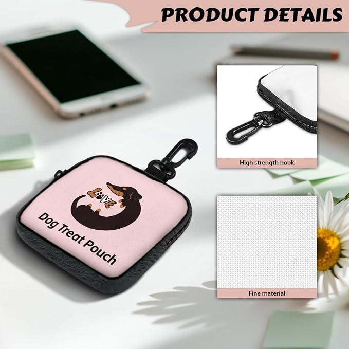 Pink Dog Treat Pouch for Pet Walking and Training Dog Food Bags Small Fanny Zipper Pack Holder for Puppy Snack Dispenser Kit for Outdoor Use