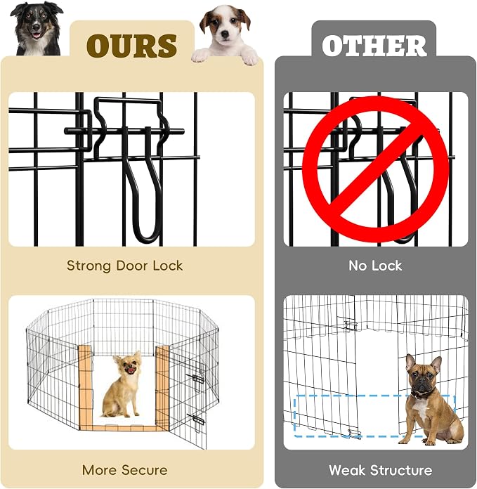 Foldable Dog Pen with 8 Panels & Door – 42 Inch Black Epoxy Coated Metal Exercise Pen, Play Space for Medium Large Dogs, Rabbits, Ducks & Other Small Animals
