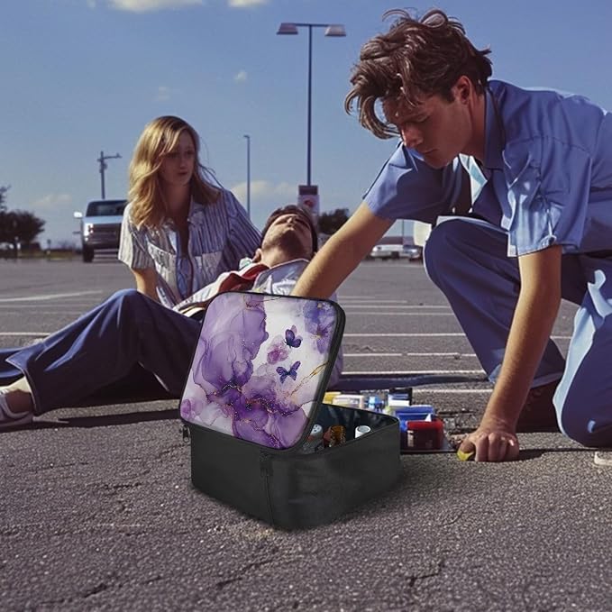 Rnyleeg Purple First Aid Bag Empty Modern Marble Print First Aid Kits for Businesses Emergency Medical Kit for Home, Office, Car, Outdoor