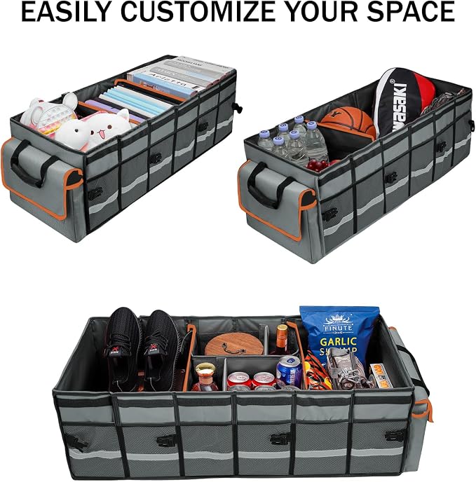 GDNasist Car Trunk Organizer and Storage with Removable Leakproof Cooler Bag, 6 Removable Dividers for Custom Space, Collapsible Trunk Storage with Non Slip Bottom, Foldable Cover for SUV, Jeep, MPVs | Collapsible Trunk Organizers with Lid & Removable ...