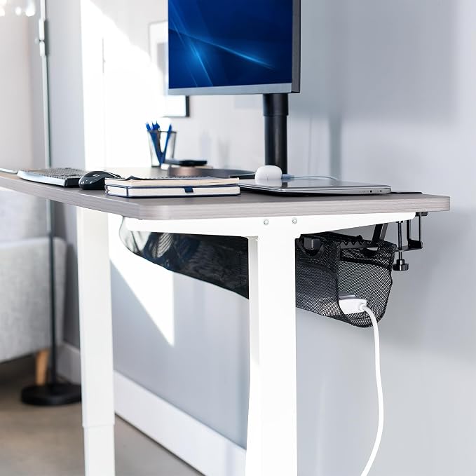 VIVO No Drill Clamp-on 55 inch Mesh Net Under Desk Cable Management Wire Organizer, Adjustable Home Office Standing Desk Cord Storage Sleeve, Black, DESK-AC55MH (Pack of 2)