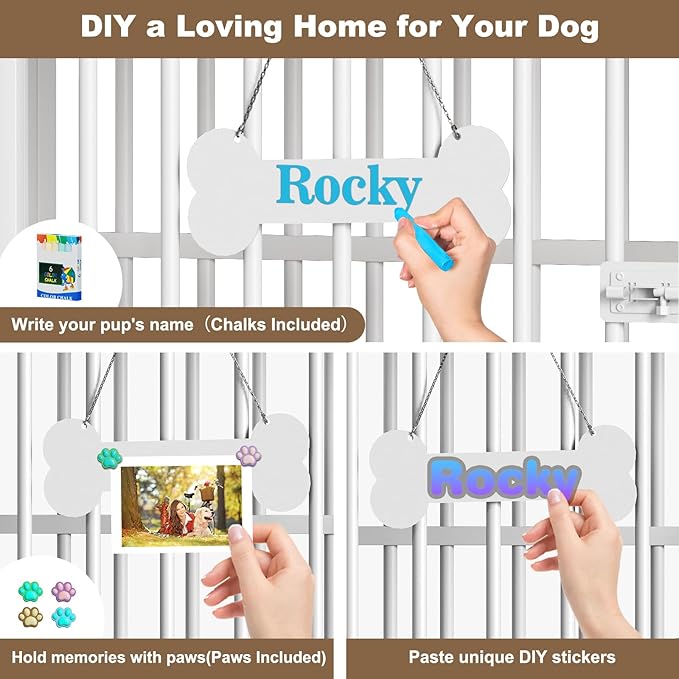 Easycom 31" Dog Crate Furniture Foldable, No Assembly Decorative Dog Kennel Indoor, Dog Crates for Medium Dogs(20-35 lb), Wooden Dog Cage with Adjustable Bowls and Name Tag, End Table, White & Beech