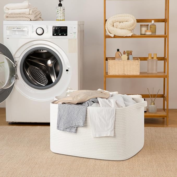 65L Large Woven Blanket Basket for Living Room, 19.7"x15.7"x11.8" | Nursery Laundry Hamper with Handle for Organizing Blankets, Pillows, Toy Storage With Handle, Large Baskets for Organizing