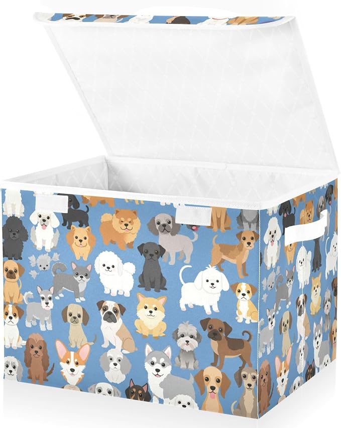 Pet Pup Storage Bins with Lids Closet Bedroom 40L Fabric Bin | Decorative Storage Boxes, Foldable & Stackable, Dust-Proof Flip Top, Reinforced Handles, For Home & Dorm, Clothes & Toy Box