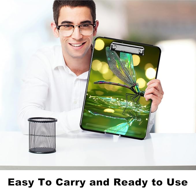Heavy Duty Storage Clipboard, Slim Nursing Clipboard with Internal Pen Case, Portable File Organizer Case for A4 Letter Size Paper Office Medical Professionals, Green Dragonfly