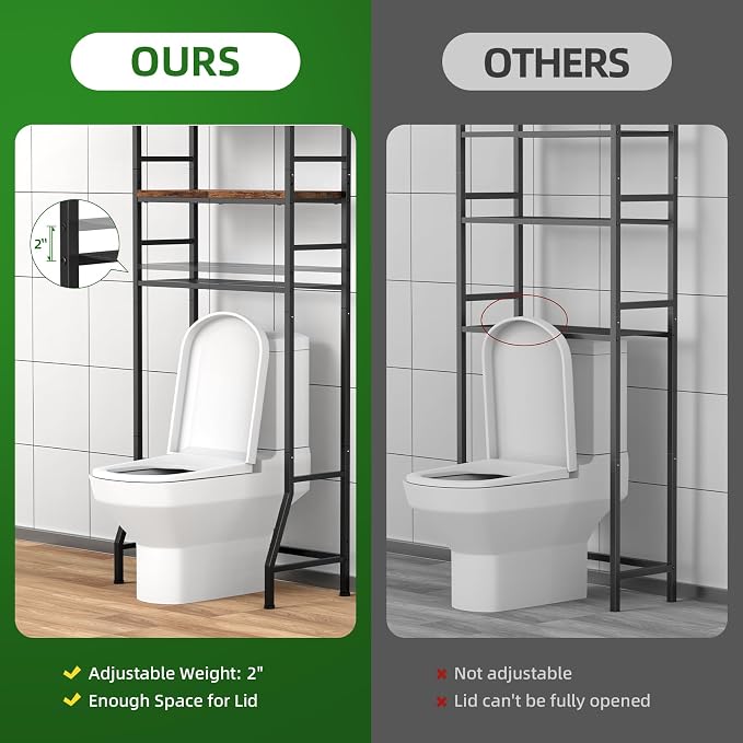 Over The Toilet Storage Rack,4-Tier Over Toilet Bathroom Organizer with Adjustable Wooden Shelves,Freestanding Space Saver Bathroom Cabinet Shelves Over Toilet,Over Toilet Storage, Vintage Brown