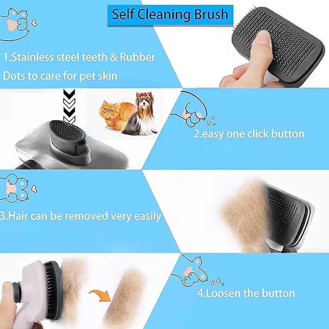 Self-Cleaning Slicker Brush, Dog Cat Bunny Pet Grooming Shedding Brush, Easy to Remove Loose Undercoat, Pet Massaging Tool Suitable for Pets with Long or Short Hair (Black)
