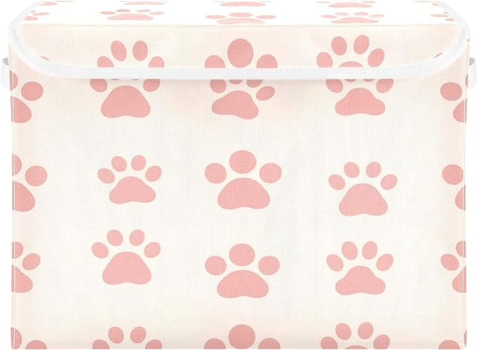 Kigai Paws Cat Dog Storage Bins with Lids, Fabric Organizer Box with Flip-Top & Handles, Foldable, Stackable Collapsible Container for Closet, Home, Bedroom