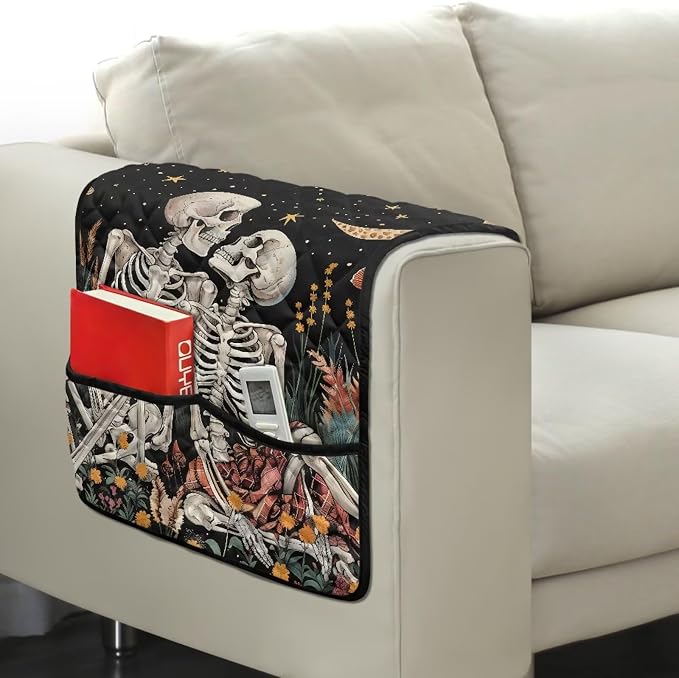 Skull Sofa Arm Covers Couch Arm Rest Covers for Sofa Cat Scratch Proof Slipcover Easy to Clean Armchair Cover Reusable Furniture Protector
