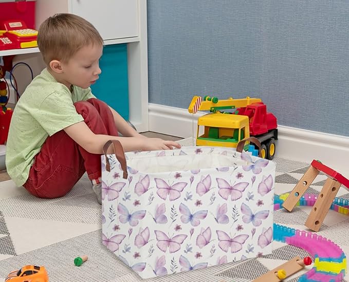 Rectangular Kids Baskets Butterfly Basket Kids Storage Bins Girls Basket Cute Storage Bin Organizer Box Room Decor for Home(Flower Butterfly)