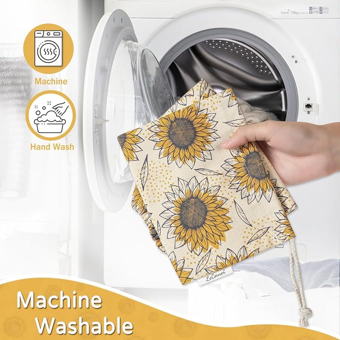 Plastic Bag Holder, Reusable Grocery Bag Holder for Plastic Bags Groceries Store, Flower Canvas Trash Plastic Bag Organizer Storage Holders for Home Kitchen Pantry Decor (Yellow Sunflower)
