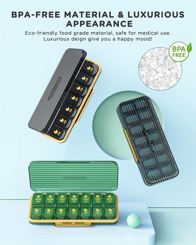 Acedada Am Pm Pill Organizer, Weekly Pill Box 2 Times A Day, Stylish Blue | 7 Day Pill Organizer with 7 Separate Containers, Portable Daily Medicine Dispenser Case for Vitamin, Fish Oils, Supplements