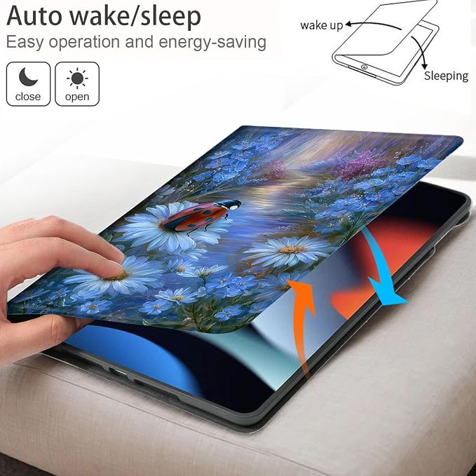 Bxgolkgd Tablet Case for Samsung Galaxy Tab A7 Lite 8.7 Inch 2021(SM-T220/T225/T227),Shockproof Stand Cover with Heat Dissipation,Auto Wake/Sleep Function,Ladybug Flower Art