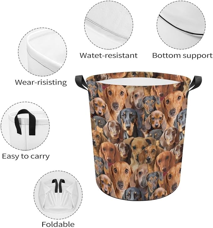 Dauchson Dog Lover Gifts, Dauchson Dog Print Laundry Basket Large Laundry Hamper, Waterproof Dirty Clothes Hamper, Funny Dauchson Dog Laundry Baskets with Handles for Bedroom Bathroom
