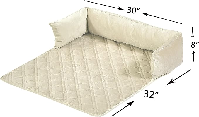Brilliant Sunshine Beige Natural Velvet Dog Sofa Slipcover, Medium | Calming Pet Couch Bed with Removable & Washable Cover, Funiture Protector & Bed Mat for Dogs, Pets, Cats, 30"×32"×8"