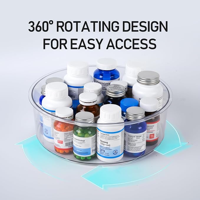 Medicine Bottle Organizer, Medicine Organizer for Cabinet, Transparent Medicine Lazy Susan Organizer for Vitamin Pill Bottles Medication Supplements