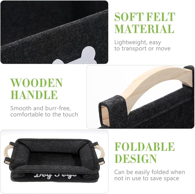 Totority Pet Toy Basket Felt Storage Bin with Handles 15.35 X 10.62 X 7.08 in Organizer Container for Dog Toys Accessories Kids Toys Home Bedroom Living Room