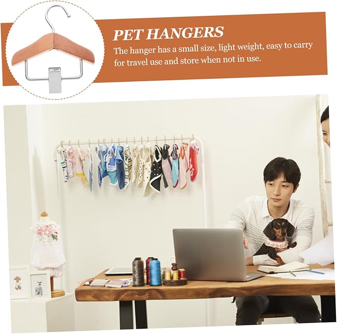 Wooden Pet Clothes Hanger Rack Multi-Purpose Dog Cat Clothing Clip Hanger Lightweight Design for Hanging Pet Apparel for Closet Indoor Drying