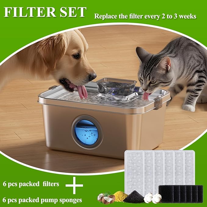PETIMI Accessories Set (Replacement Filter & Water Pump Sponge) for Pet Water Fountain- 6 pcs Packed Filters & 6 pcs Packed Sponges, Only Suitable for PETIMI Pet Water Fountain (Model PF-SS-01/02/03)