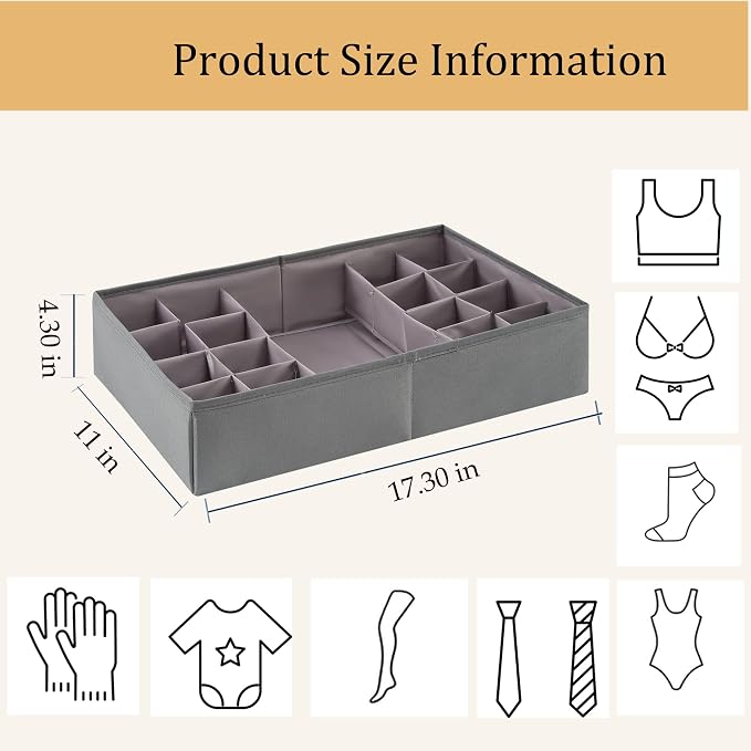 Drawer Organizer Clothes, Adjustable Dividers and Can Change the Size of the Dividers According , Can be Used in the Bedroom, Nursery and Closet Organizer or Storage, Underwear, Socks (Grey, Big)