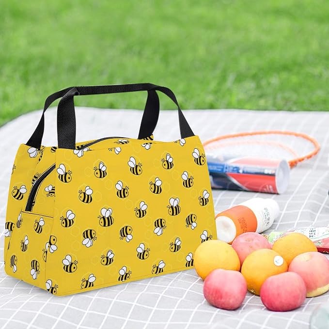 Portable Insulated Cooler Lunch Bag, Yellow Bees And Honey | Lightweight Food Storage Bags, for Outdoor Activities Office Picnics Vacation, Leakproof and Spacious Camping Bag