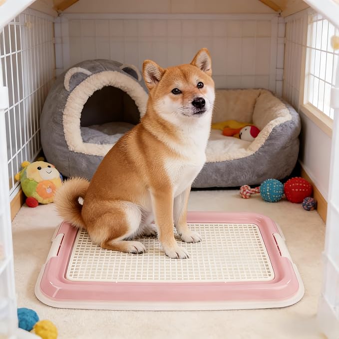 Dog Potty Tray for Small Dogs, Puppy Potty Training Tray 19.7"x14.5" Indoor Dog Toilet, Leak-Proof Pet Pads Holder (Pink)