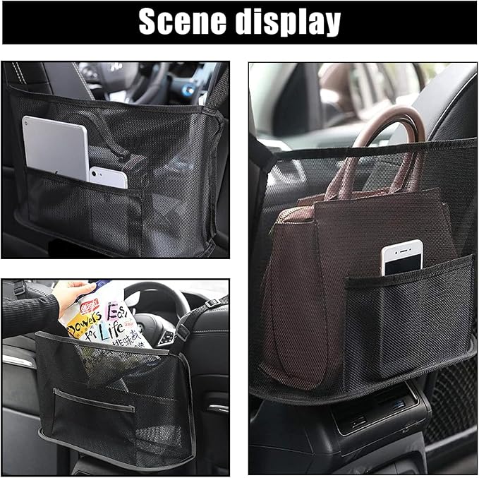 GLSOWEE Handbag Holder for Auto, Net Pocket Purse Holder Between Front Seats Car Storage Organizer, Universal Accessory for Women and Men, Pet/Kids Car Barrier (Black)
