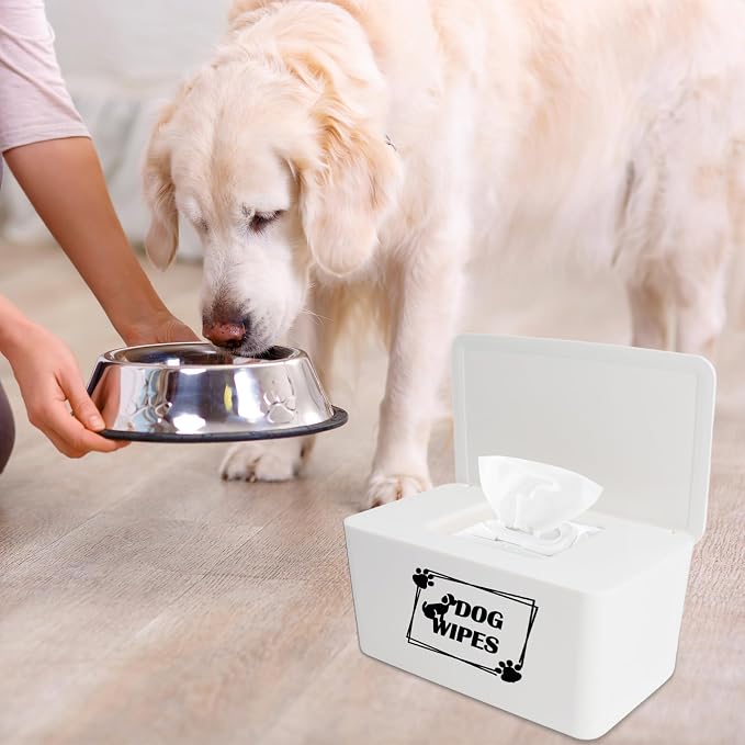 Klmnop Dog Wipes Dispenser for Paw & Butt Cleaning, 8.3L x 4.9W x 3.9H inch Wipe Holder with Lid, Refillable & Portable(White)