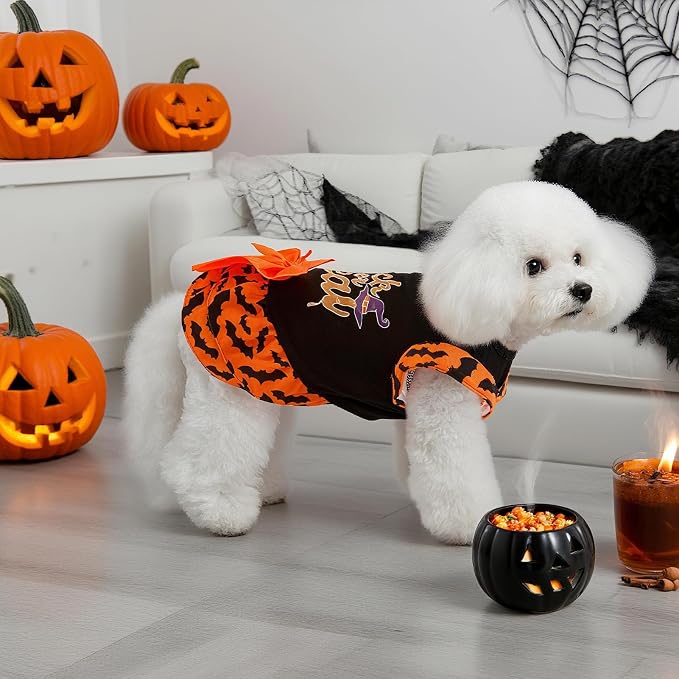 Dog Halloween Dress for Small Dogs,Puppy Costumes Pet Clothes Holiday Girl Dogs Shirt with Halloween Pattern,Party Dog Vest Dresses Cat Apparel Sweater Warm Skirt
