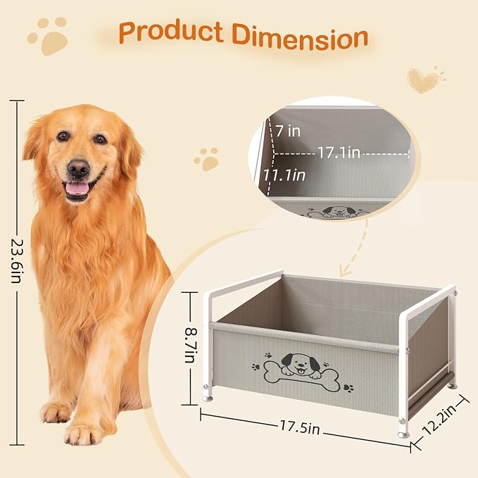 Dog Toy Box for Storage, Metal Frame Oxford Fabric Pet Toy Organizer with Raised Legs, Large Capacity Dog Toy Basket with Front Low Opening, Washable and Durable Design