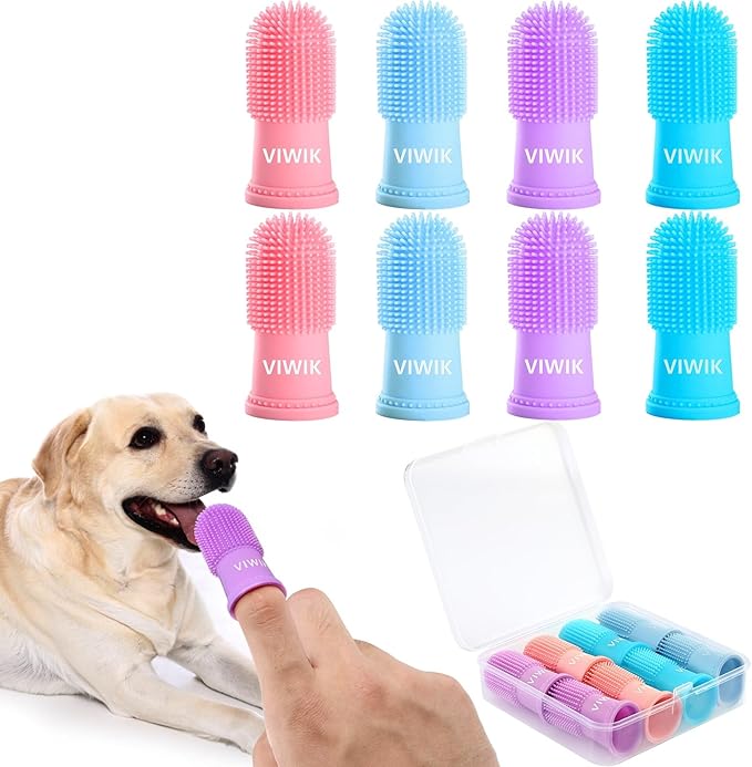 VIWIK 8Pack Pet Tooth Brushing Kit - Medium to Large Dog & Cat Toothbrush, Finger Toothbrush for Puppy Teeth Cleaning & Dental Care