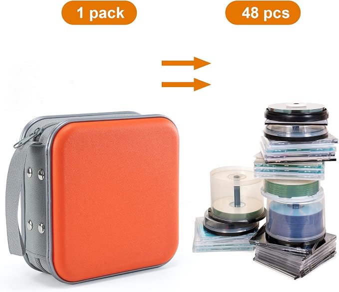 UENTIP CD Case for Car,48 Capacity DVD storage Organizer For Home Travel | CD Holder DVD Case, Smooth Double Zipper, Hard Plastic Shell, Scratch-Resistant, Slip-Resistant Tab, Blu-ray/CD/DVD Storage