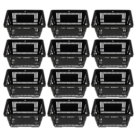 12PCS Shopping Baskets with Handles, 17x12x9inch Plastic Storage Bins Grocery Baskets, 21L Portable Shop Basket Used for Supermarket, Retail, Bookstore (Black)