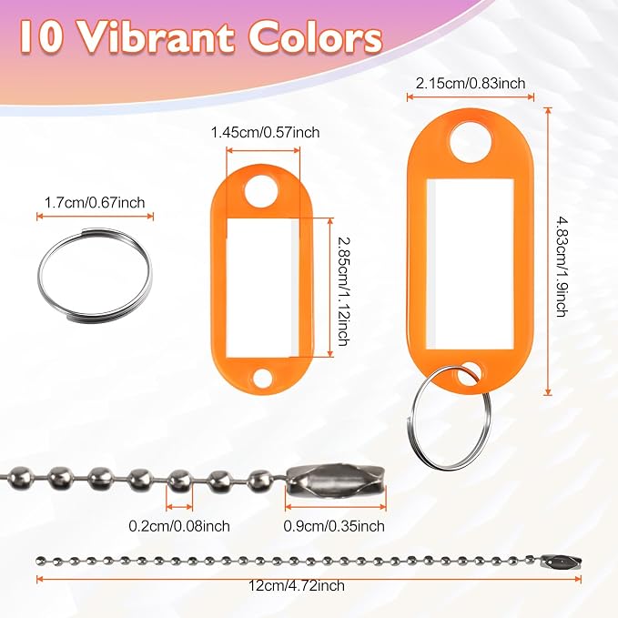 70 PCS Assorted Colors Plastic Key Tags with Labels with Ring and Label Window, Writeable Key Label Tags for USB Drive, Keys Identifiers for Name, Pets Id Tag, Small Luggage Tag