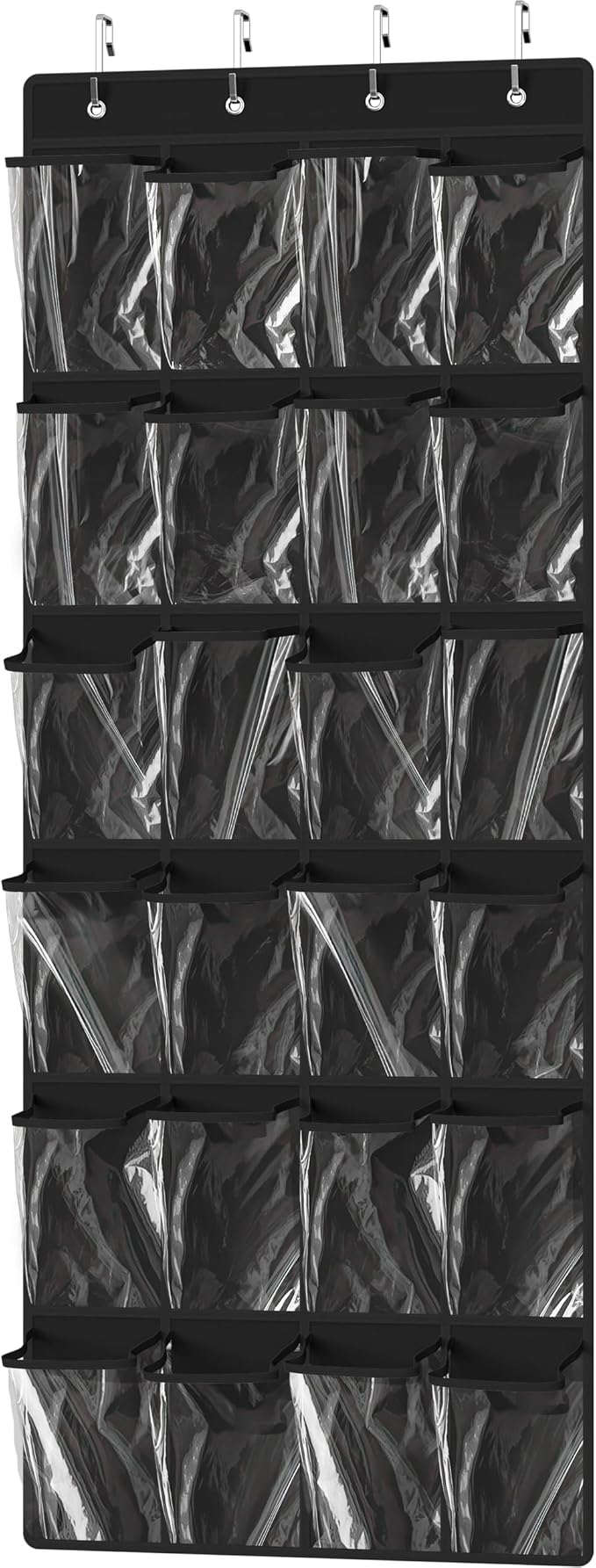 Simple Houseware 24 Pockets Large Clear Over the Door Shoe Organizer, Black | 56" x 22.5", 4 Durable Metal Hooks, 5" x 9" Pocket Size, Multipurpose