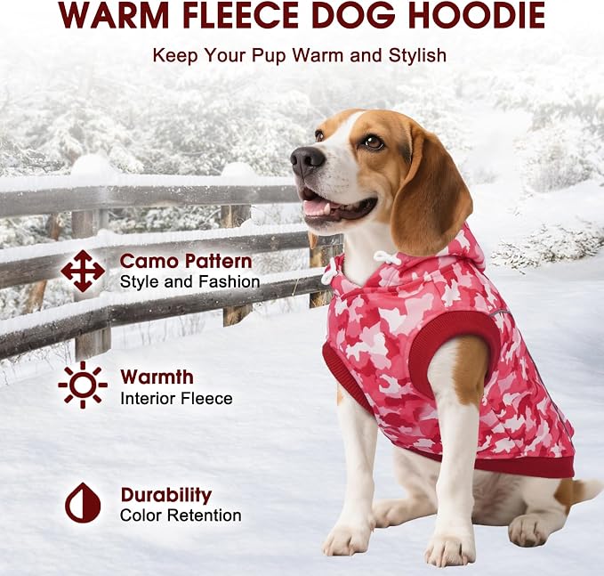 IECOii Dog Hoodie for Large Dogs, Warm Hoodie for Giant Breed Dogs Girl Boy, Fleece Lined Dog Sweatshirt Pullover with Leash Hole & Reflective Stripes, Fall Winter Great Dane Hoodies, Pink Camo, 4XL