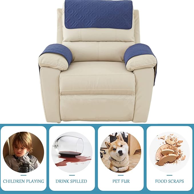 Water-Resistant Sofa Armrest and Headrest Covers, 2 Pockets | Quilted polyester helps shield recliners, loveseats and sofas from daily wear; silicone backing and fasteners improve grip