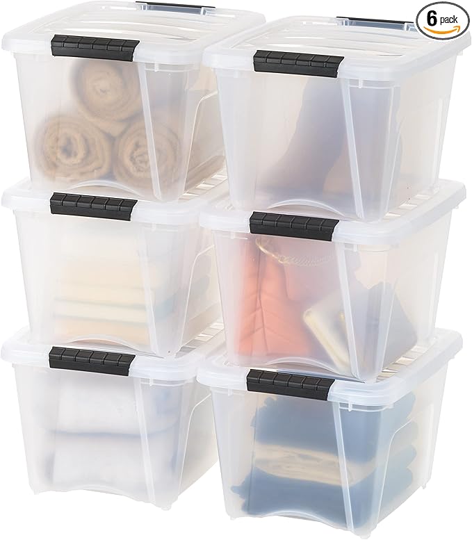 IRIS USA 6-Pack 19 Quart Storage Bins with Lids, Clear | Clear design makes contents easy to find, Great for linens, décor, closet storage, and supplies, Nestable design saves space