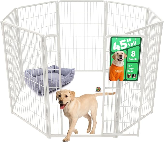 FXW Homeplus Indoor Dog Playpen, 45" H, 8 Panels, for Large Dogs | Stress-free play, Heavy-duty, Semi-open design, Easy setup, Threshold-free gate, Expandable, Patented
