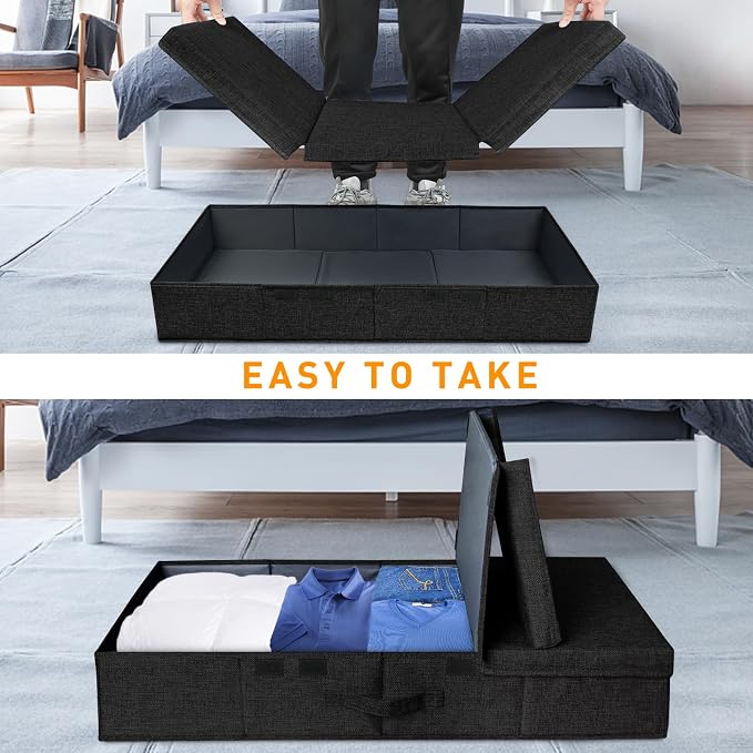 punemi 6 in Tall Under Bed Storage Containers with Lid, 2Pack, Black | Sturdy Sides, Top & Bottom, Stackable Design for Clothes, Blankets & Toys, Fits Under Cribs, Dorm Beds, Sofas & Dressers