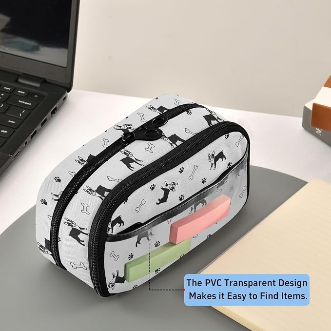 Pets Dogs White pattern Large Capacity Pencil Case with Zipper Water Resistant Portable Organizer Pen Bag for Students School Office