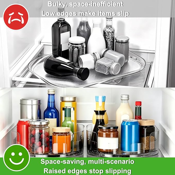 Lazy Susan 360°Rotating Organizer for Refrigerator,13.5“ x 8.5”,Drink Organizer for Fridge,Cabinet, Pantry,or Kitchen Countertop,Organize Condiments, Cans, Beverages,Clear,1 Pack