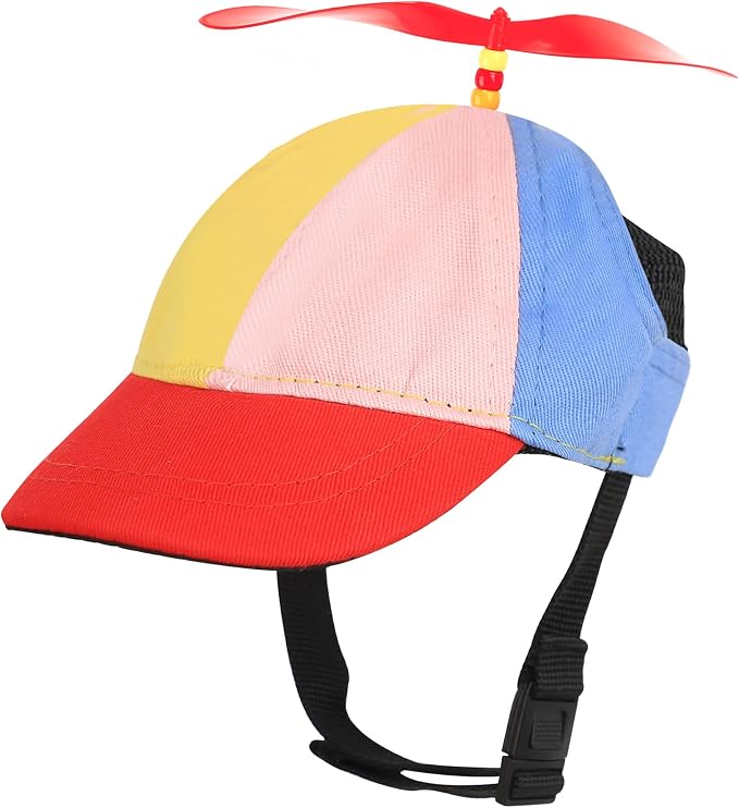 Pet Propeller Hat - Colorful Rainbow Helicopter Hat, Adjustable Cute Baseball Cap with Removable Propeller for Small Medium Dogs & Cats (Sizes S/L)
