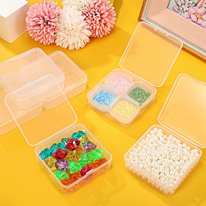 SATINIOR 48 Packs Clear Small Plastic Containers Transparent Storage Box with Hinged Lid for Small Items Crafts Jewelry (2.9 x 2.9 x 1 Inches)