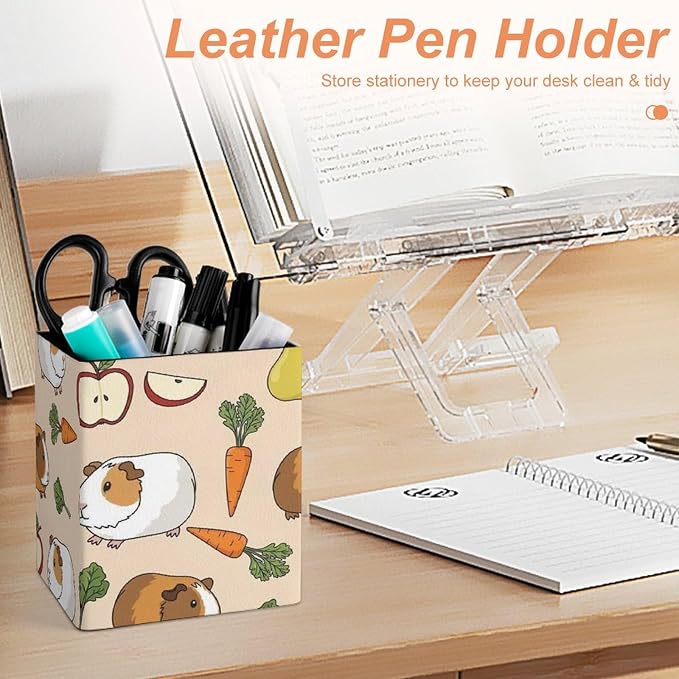 PU Leather Pencils Holder Organizer Case Vegetable Food Cute Guinea Pigs Pets Desktop Pencil Cup Holder Stationery Container Box Office Makeup Brush Organization