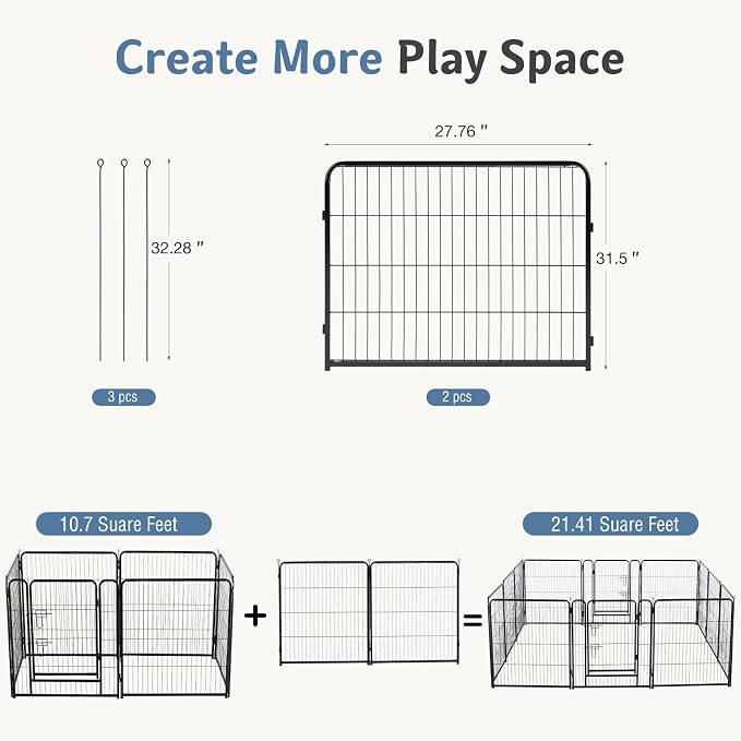DUMOS Dog Playpen 32 Inch 2 Panels Indoor Outdoor Metal Pet Fence | Foldable Dog Play Pen with Door, Portable Exercise, RV Camping, Puppy Small Medium Dogs