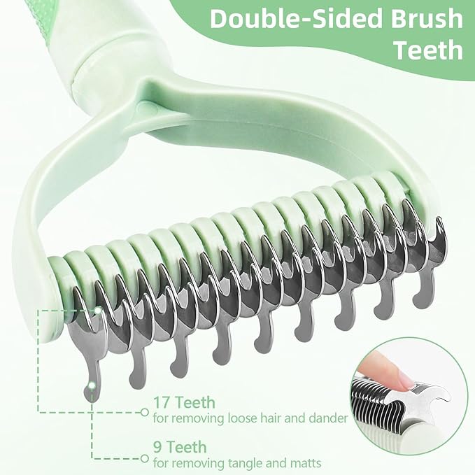 Dematting Comb for Dog and Cat, 2 In 1 Double Sided Pet Grooming Brush, Undercoat Rake Deshedding Tool for Small, Medium & Large Dogs Cat Tangles Removing