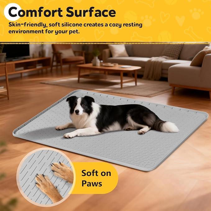 Silicone Dog Crate Mat 57"x 40" Under Dog Crate Kennel Pad Mat, Light Grey | Extra Large Dog Cage Mat, Non-Slip Waterproof Dog Playpen Mat, Reusable Washable Dog Mat for Crate, Protect Floors