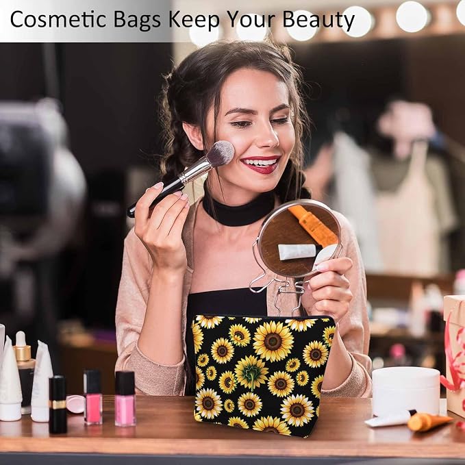 Sunflower Cosmetic Bags For Women, Blossom Sunflowers Yellow Roomy Makeup Bag Toiletry Bag Accessories Organizer Storage Bags Makeup Pouch For Travel Business Gym Camping Bathroom